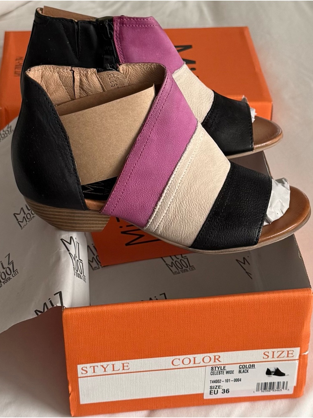Miz Mooz Pink, Cream & Black Colorblock Open-Toe Mule New In Box 5.5/6 EUR 36 - Picture 4 of 9